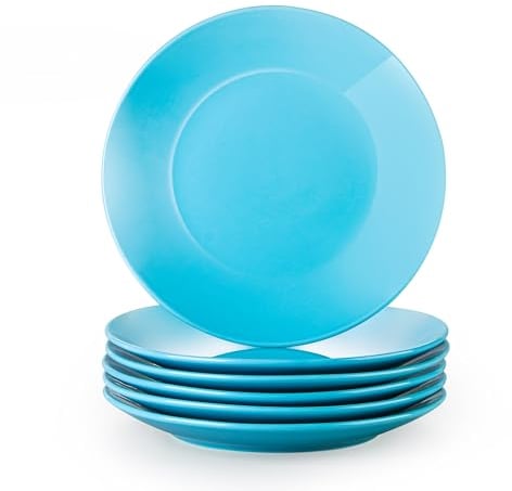 LOVECASA 'Sweet' 6-Piece Dessert Plates Round China Porcelain Side Plate Snack Plate Salad Plate for Salad/Fruit/Snack Plate, Navy Blue 21.5 * 21.5 * 2.5 cm