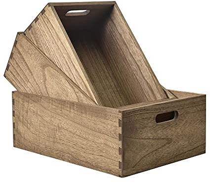 KIRIGEN Boîtes en bois emboîtées avec poignées pour l'organisation de la maison Boîtes agricoles en bois, lot de 3 boîtes de rangement jaune-brun