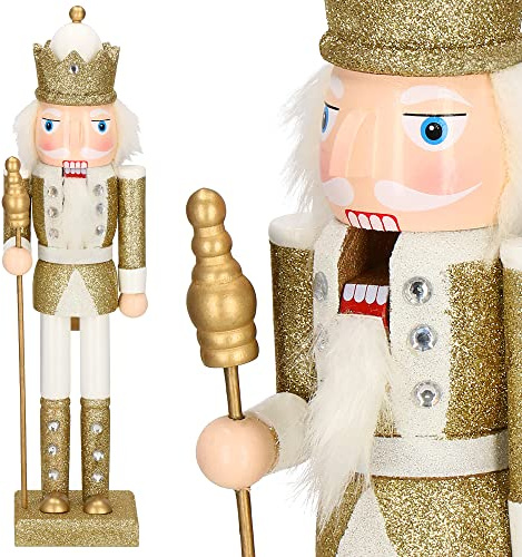 SPRINGOS Nussknacker Figur aus Holz Soldat Höhe: 38 cm mit langem Bart und Glitter Weihnachten Weihnachtsdekoration