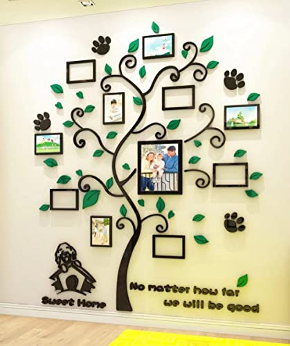 Wandtattoo Baum 3D DIY Wandaufkleber Familie Bilderrahmen Foto Hund Sticker Wandbilder Wandkunst Wanddekoration für Schlafzimmer Wohnzimmer Kinderzimmer Hause Kindergarten
