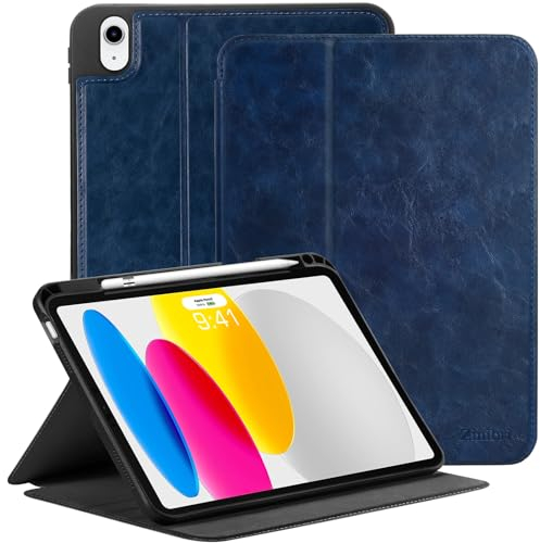 Zinibri für iPad 10. Generation Hülle 10,9 Zoll 2022 2023 A2696 A2757 A2777 mit Stifthalter Pencil Halter,PU Leder Schutzhülle Multi Winkel Stand Dünn Case Hülle Kompatibel mit iPad 10,Blau