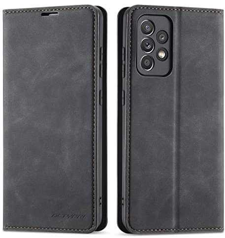 QLTYPRI Hülle für Samsung Galaxy A33 5G, Premium Dünne Ledertasche Handyhülle mit Kartenfach Ständer Flip Schutzhülle Kompatibel mit Samsung Galaxy A33 - Schwarz