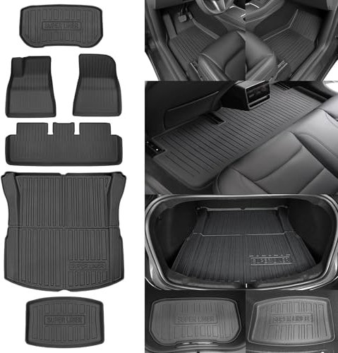 SUPER LINER Floor Mats for Tesla Custom Fit 2021-2024 All-Weather Cargo Liner Rear Cargo Tray Trunk Floor Mat Interior Accessories (For Model 3 Highland 2024-B*6Pcs)