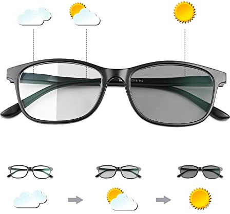 MIRYEA Photochrome Übergangs Fernbrille für Männer und Frauen Retro Myopie-Brille mit TR90-Rahmen Leichtes Brillen für Kurzsichtigkeit Schwarz Vollrahmen Antireflexionsschutz UV Schutz Sonnenbrille