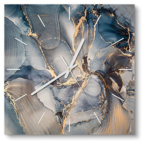 DEQORI Glasuhr | 30x30 cm | Motiv Marmor-Farbspiel mit Gold | ausgefallene leise Design Uhr aus Glas | Wanduhr für Wohnzimmer & Küche | moderne Hingucker Uhr für die Wand