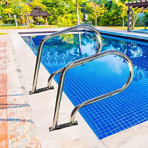 WORDFUN Satz Mit 2 Pool Sicherheit Handläufe, Schwimmbad Geländer, Humanisiertes Poolgeländer, Swimmingpool Treppen Geländer, Einstiegshilfe, Mit Griffabdeckung, Rampentreppen-Handlauf
