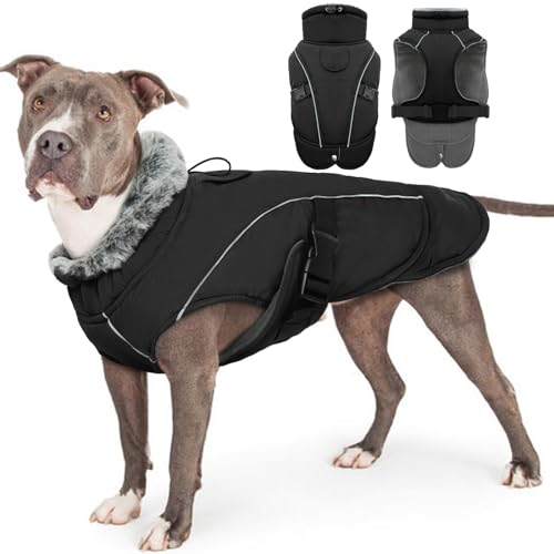 Hundemantel XXL, Hundepullover Grosse Hunde Hundemantel Winter Große Hunde Hundemantel mit Bauchschutz Pullover Hund Winter Hundeanzug Fashion Sports Hundemantel(Schwarz, 2XL)