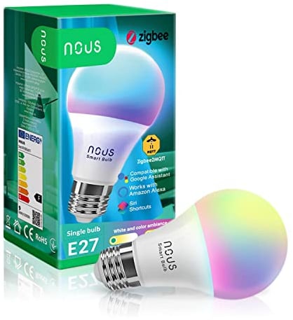 NOUS P3Z ZigBee Smart Glühbirne E27 LED, RGB, Kompatibel mit Alexa, Home Assistant, Google Home, SmartThings, Fernbedienung, Dekorative Glühbirne Zubehör, 1 Pack