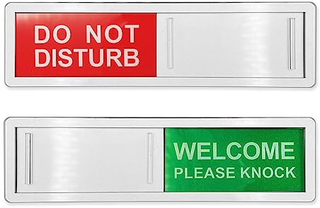 LICQIC Privacy Sign, DO NOT DISTURB/WELCOME PLEASE KNOCK - Sliding Door Sign with Fast Switching Raised Buttons, for Home Office Restroom Conference, Silver