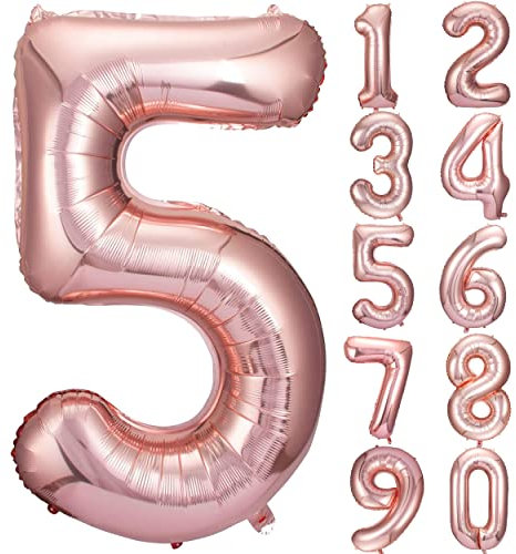 JARTTY Ballon Anniversaire 5 Ans Ballons Chiffre Numéro 5 Rose Gold 101 cm Gonflable Grand Hélium Happy Birthday Fête Decoration
