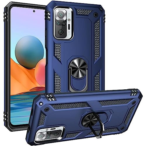 CoolGadget Defender Case für Xiaomi Redmi Note 10 Pro, Robuste Schutzhülle mit Ringhalter und Ständer, Blau