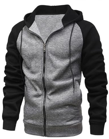 YawYews Sweatjacke Herren Zipper Hoodie Kapuzenjacke Herren Sweatjacke Mit Kapuze Sweatshirt Jacke Reißverschluss Grau S