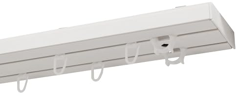 Garesa Gardinenschiene 2-läufig, Weiß I Vorhangschiene aus Kunststoff inkl. Gleiter I Vorgebohrt zur Deckenmontage I Auch für mittelschwere Vorhänge I 110cm