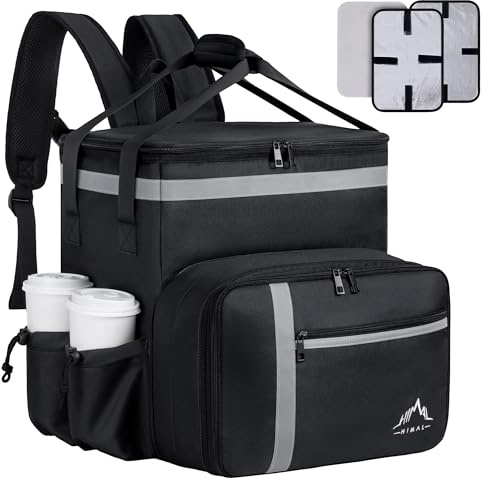 GoHimal Lebensmittel-Lieferrucksack, isolierte Lebensmittel-Liefertaschen für Lieferrad, große Pizza-Liefertasche für heiße/kalte mit 4 Taschen, reflektierend, perfekt für Uber Eats, Camping und
