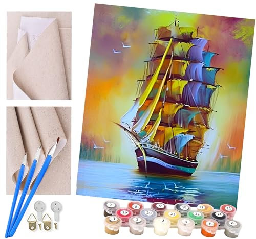 ToeTs Malen nach Zahlen Kits für Erwachsene und Kinder Buntes Boot Diy Digitales Ölgemälde Geschenk Kits Vorgedruckte Leinwand Kunst Dekoration -16 * 20 Zoll
