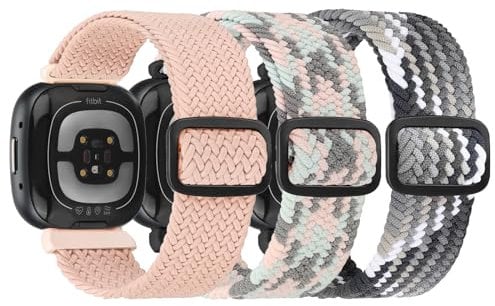 DKGKOO (3er Pack) Armband Kompatibel mit Fitbit Versa 3/Versa 4/ Sense/Sense 2 Nylon Armband, Weiches Verstellbares Geflochtenes Ersatz-Sportband, Elastisches Nylon-Uhrenarmband Frauen und Männer