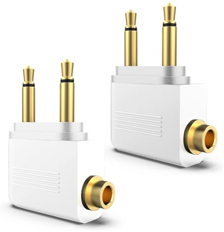 2 Stück Flugzeug Kopfhörer Adapter - Gold Überzogen, 3,5 mm Stereo Buchse Audio für Alle Airlines