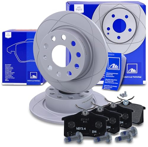 ATE Bremsenset Hinterachse inkl. PowerDisc Bremsscheiben hinten Ø 253 mm voll und Bremsbeläge hinten Kompatibel mit AUDI A3, SEAT, SKODA, VW CADDY 3, EOS, GOLF PLUS 5, SCIROCCO 3