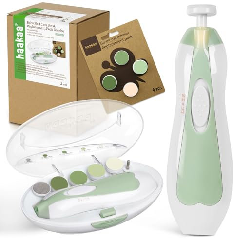 haakaa Baby Nail Trimmer Electric Baby Nail Clippers Kit for Newborn, Toddler or Adults Fingernails and Toenails Care with Extra 4 Replacement Pads New Combo, Meadow