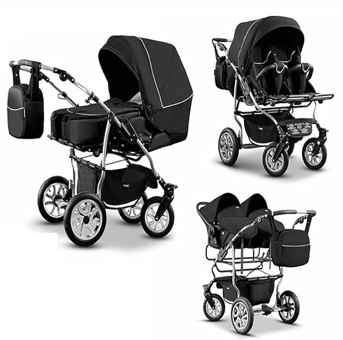 Zwillingskinderwagen 3 in 1 City Twin inkl. Autositze - 15 Teile - in 19 Farben