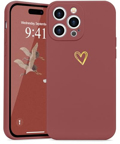 Wirvyuer Kompatibel mit iPhone 15 Pro Max Handyhülle Mädchen Hülle Gold Liebesherz Weich Silikon Case Süßes Gold Love Slim Stoßfest Schutzhülle für iPhone 15 Pro Max Weißdornrot