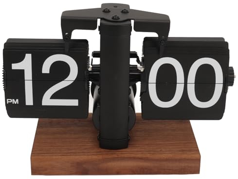 Flip Clock Vintage, Retro-Uhr, Automatisch Drehende, Batteriebetriebene Mechanische Uhr für Zuhause, Büro, Retro-Restaurant, Hotel-Dekoration (Black)