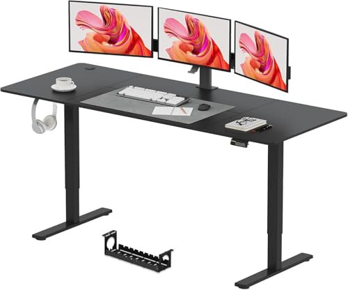 SANODESK 180 * 80 Electric Standing Desk Height Adjustable Standing Desk Sit Stand Table with 4-Memory Smart Pannel Hooks and Cable Management for Home Office