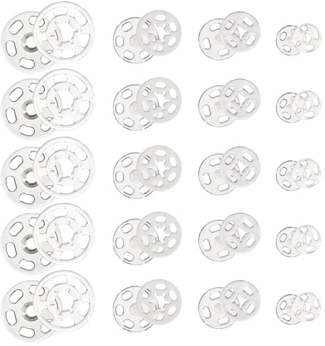 120 Paare Druckknöpfe, Druckknopf zum Anähen Transparent Kunststoff Knopf Unsichtbare Druckknöpfe für Nähen von Kleidung, DIY, Handwek, 7mm, 12mm, 15mm, 20mm