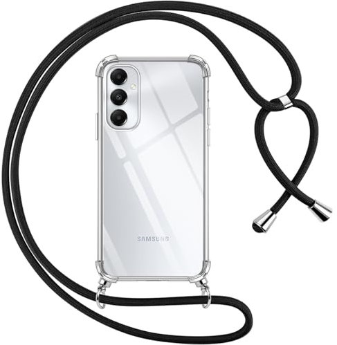 Pnakqil Coque pour Samsung Galaxy A05s avec Cordon, Transparente Silicone Housse avec Réglable de Collier Anti-Chute Etui pour Samsung A05s, Ètuis à Bandoulière 6.7, Noir