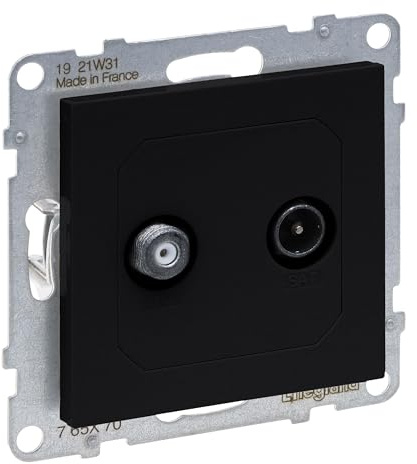 LEGRAND, SEANO Einzeldose TV-SAT, 2 Kabel, Sternverkabelung HD-TV, Anschlussdämpfung: 1.5 dB, Farbe: Schwarz lackiert, 765370