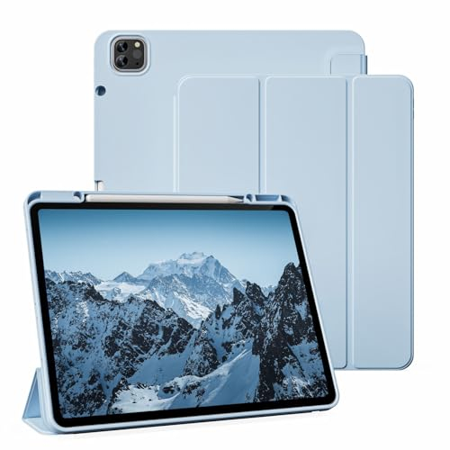 KVTVOU Custodia per iPad Pro da 12,9 pollici (6°/5°/4° generazione, 2022/2021/2020) e iPad Air da 13 pollici (2025/2024), con slot per penna per ricarica, custodia per iPad Pro 12.9, blu chiaro