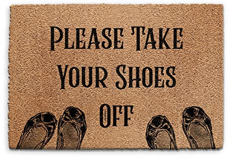 Please Take Your Shoes Off Doormat (40cm x 60cm) Small, Emily in Paris Style Font Front Door Mat, Coconut Core Fibre Heavy Duty Mat, Rug, Indoor Natural Coir Mat, Regular