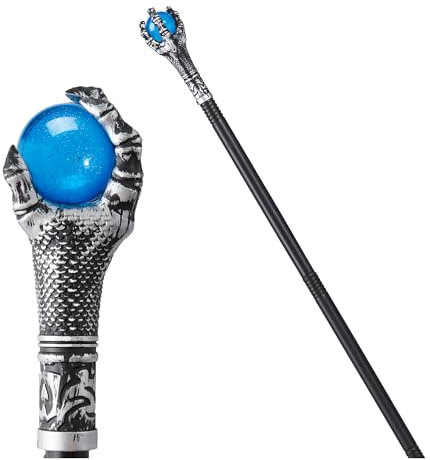 Spooktacular Creations Bastone di Halloween, bastone rotondo con artiglio di drago di fuoco blu, accessori per costume da mago malvagio, bastone da passeggio rotondo per Halloween Dress Up Party