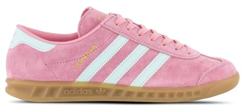 adidas Hamburg W JS0683 Damen Sneaker Weiß Rosa mit fluoreszierenden grünen Streifen Gummisohle, Bliss Pink, 42 EU