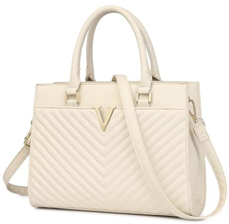 Miss Lulu Handtaschen für Damen, Schicke V-Stepp Frauen Henkeltaschen mit Goldenen Beschlägen, Große PU-Ledertasche für Arbeit, Schule, Reisen (Beige)