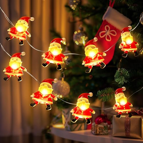 Christmas Decorations Indoor Santa Claus String Lights 3M 30 LED Fairy Lights Battery Operated Cute Room Bedroom Decor Indoor Outdoor Christmas Gifts Kids Women