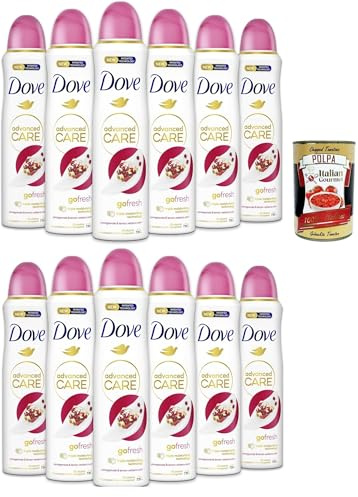 Dove Deodorante Spray Advanced Care Go Fresh Pomegranate, deo Mit feuchtigkeitsspendenden und empfindlichen Formel,ohne Alkohol, 72 Stunden, 12x 150 ml + Italian Gourmet polpa 400g