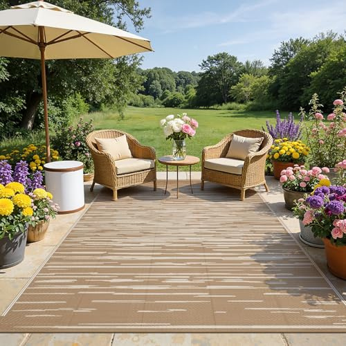 SHACOS Tapis de Terrasse d'Extérieur Imperméable 150x240cm Tapis Exterieur Resistant Pluie Balcon Couverture de Pique-Nique Pliable Portable Tapis de Sol Exterieur en Plastique pour Jardin