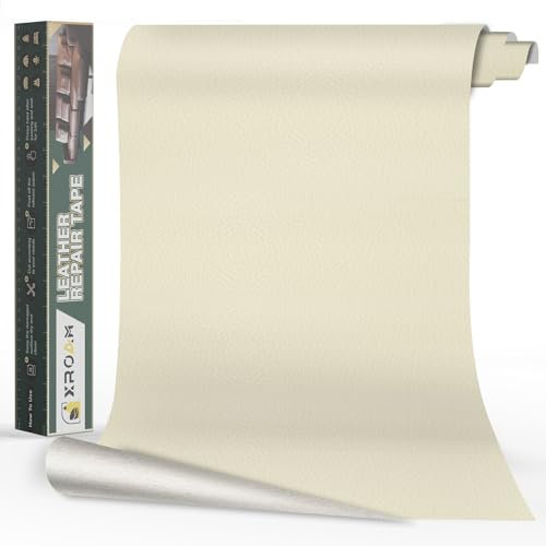Xroam Kunstleder Selbstklebend, 40x100 cm Beige Weiß Leder Reparatur Patch, Lederflicken Selbstklebender, Kunstleder Reparaturset, Leder Patch Selbstklebend für Sofa, Autositze, Taschen, Jacken