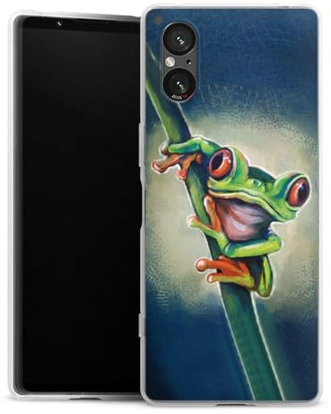 Custodia di silicone compatibile con Sony Xperia 5 V Custodia trasparente Cover per smartphone trasparente Rana Dipingere Arte