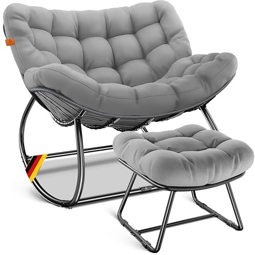 KESSER® Schaukelstuhl mit Fußstütze für drinnen & draußen ergonomischer Schaukelsessel | max. Belastung 120kg Relaxsessel rutschfeste Füße, Witterungsbeständig | Ideal für Balkon, Garten & Wohnzimmer