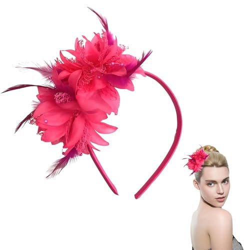 HGNUT Elegant Dark Pink Feather Fascinator Headband - Vintage Hair Accessory for Weddings, Bridal Parties, Formal Events & Special Occasions