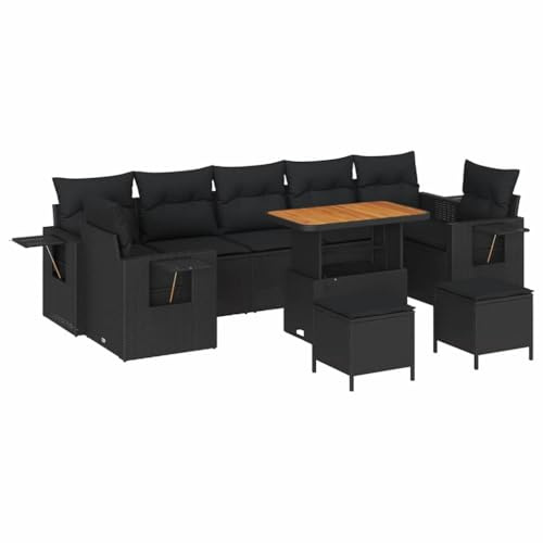 vidaXL Garten-Sofa-Set 10 pcs Schwarz Poly-Rattan, Garten und Terrasse, modernes Rattan-Sitzset, rechteckige Sofa-Kollektion, Flexible Lounge-Anordnung