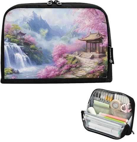 Mountain Garden Stifteetui mit Magnetklappe, für Schule, Büro, Reisen, Rosa