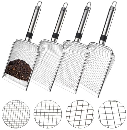 TYSM-CC 4 Setacci Professionali da Giardino in Acciaio Inox 18/8 | Maglie di Diversi Calibri (2mm, 3.8mm, 4.3mm, 5mm) – Ideali per Setacciare Terra, Compost, Sabbia e Materiali da Costruzione