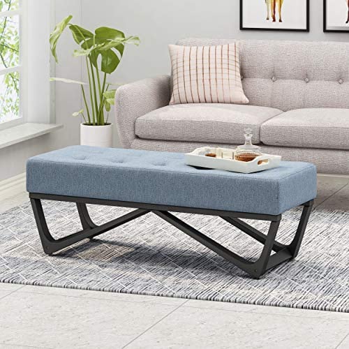 Moderne Polsterbank, 119,4 cm, Hellblau, vielseitig einsetzbar, Ottomane, Schlafzimmer, Schuhbank, Make-up-Hocker, Fenstersitz für Eingangsbereich und Wohnzimmer