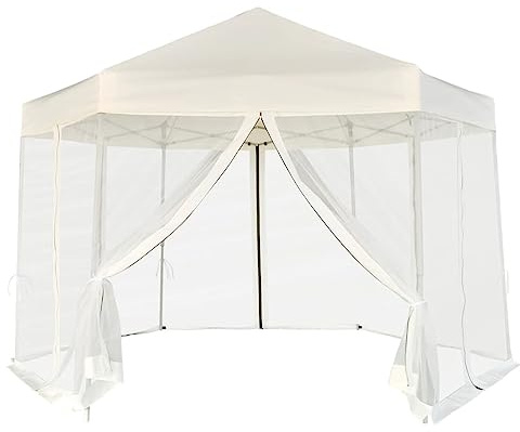 HaoChrymec Hexagonal Pop-Up Zelt mit 6 Seitenwänden, Cremeweiß, Faltzelt für Garten, Partyzelt für Outdoor-Events, Camping Pavillon, Festival Zelt, 3.6x3.1 m