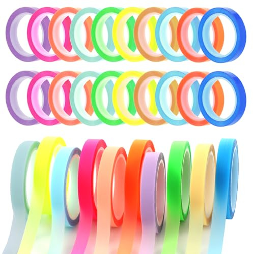simarro 20 Rollen Highlight Strips, Farbiges Fluoreszierende Haftnotizen Klebezettel Transparentes Klebeband Abnehmbare Textmarker Klebeband für Lesen Notizen Machen Lehrer Schüler