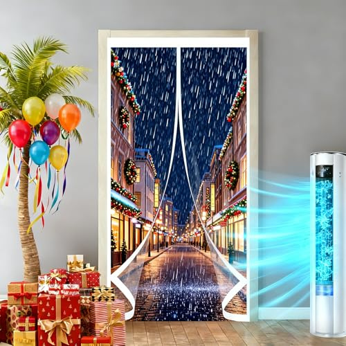 Invierno Cortina Termica 101 x 295 cm No Requiere Perforación, Aislamiento para El Invierno, Fácil de Instalar Cortina Puerta Aislamiento Termico para Interior Exterior, A