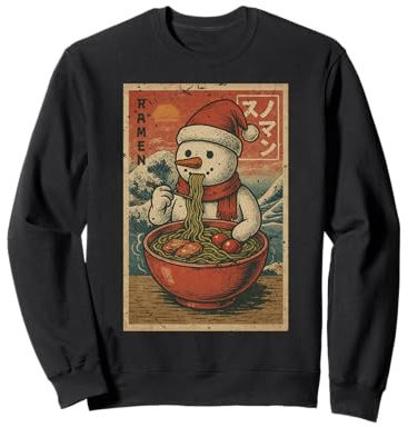 Snowman Eating Ramen Christmas Anime Vintage Japanese Ukiyoe Sweatshirt